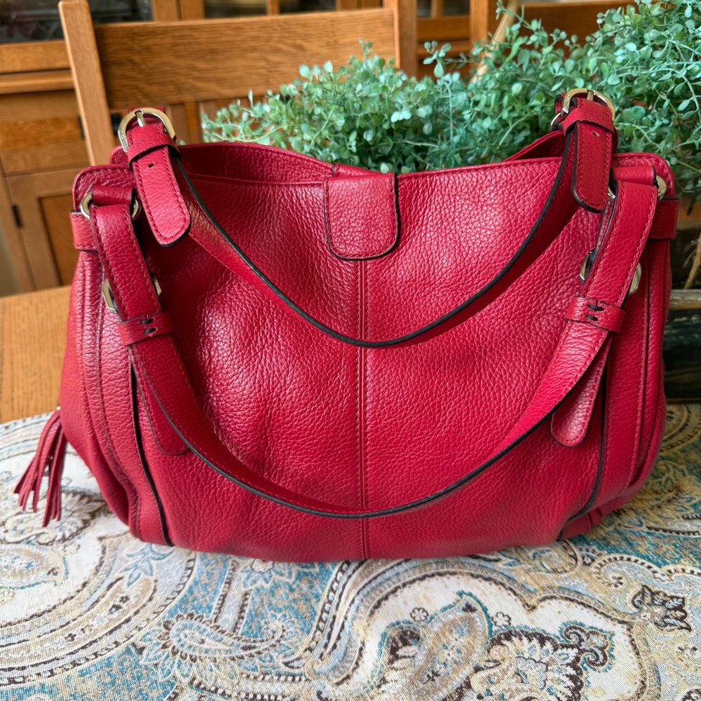Kesslord Paris Blood Red Thick Leather Shoulder Bag French Craftsmanship Vintage